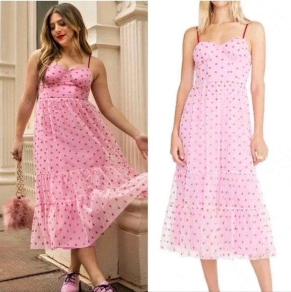 Betsey Johnson Dresses & Skirts - Betsey Johnson Pink Heart-Print Midi Dress